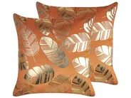 Set of 2 Decorative Cushions SUNFLOWER 45 x 45 cm Velvet Orange Plant Pattern_829996