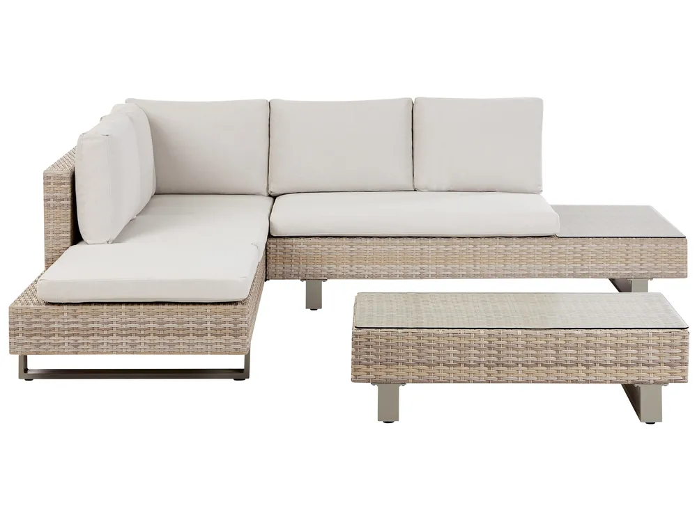 Garden Corner Sofa with Table 5 Seater LANCIANO PE Rattan Off-White Right Hand