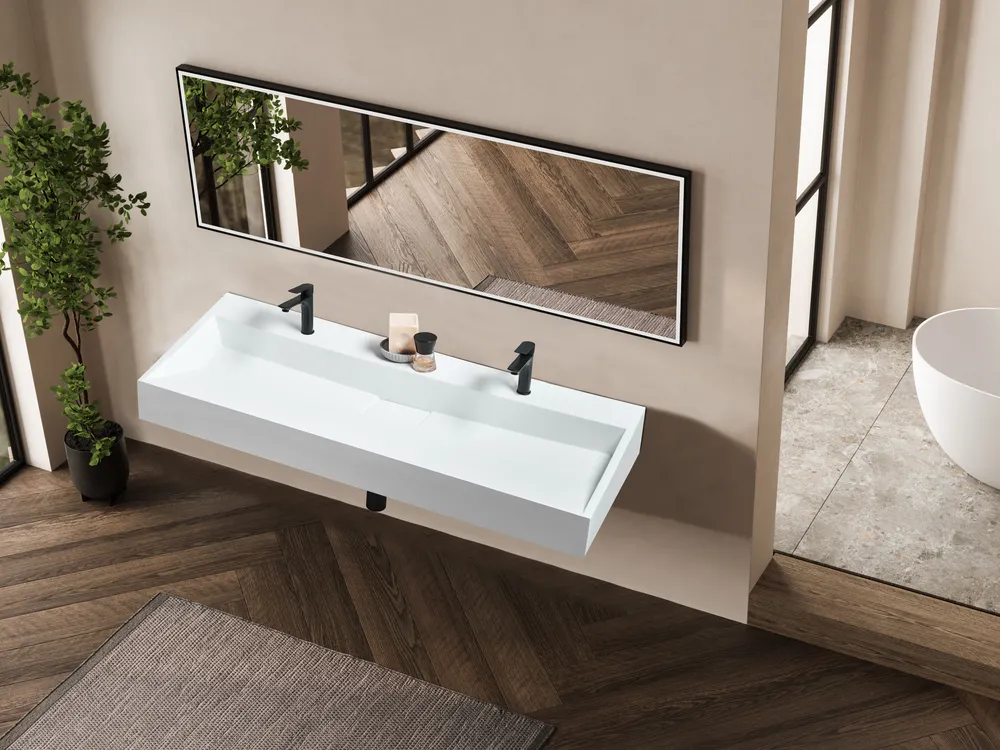 Wall Hung Double Basin QUENKO 1200 x 460 mm Mineral Cast White