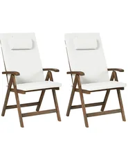 Set of 2 Garden Chairs with Cushions AMANTEA PREMIUM Acacia Wood Off-White_1066338