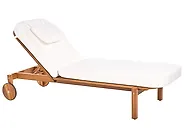 Sun Lounger with Cushion LATERZA  Reclining Certified Acacia Wood White_1165851