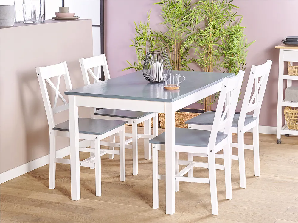 Dining Set MOANA Pine Wood White 4 Seater
