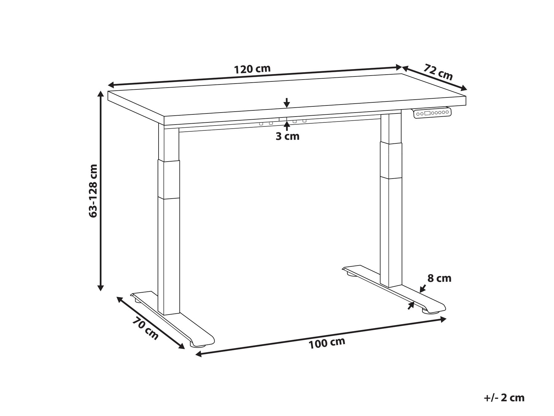 Työpöytä sähkösäädettävä DESTINES 120 cm 72 cm Harmaa/musta_899453