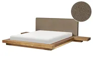 Säng med LED-belysning Bouclé ZEN 160 x 200 cm Naturlig askfanér_1079874