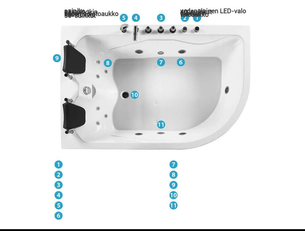 Kulmaporeamme LED-valolla CALAMA 180 x 120 cm Valkoinen Oikea_781607