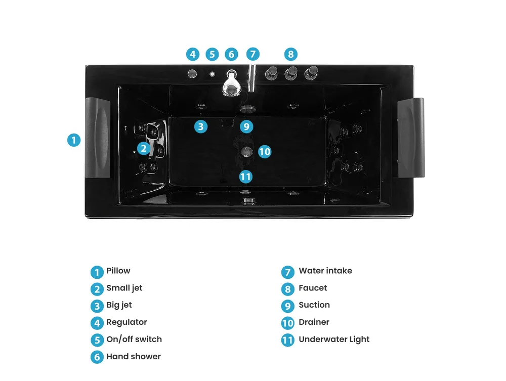 Corner Hot Tub with LED MONTEGO 1720 x 830 mm Black_781605