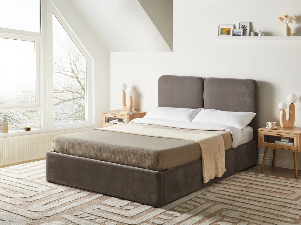 Ottoman Bed ARBOIS Chenille Taupe 140 x 200 cm (EU Double)