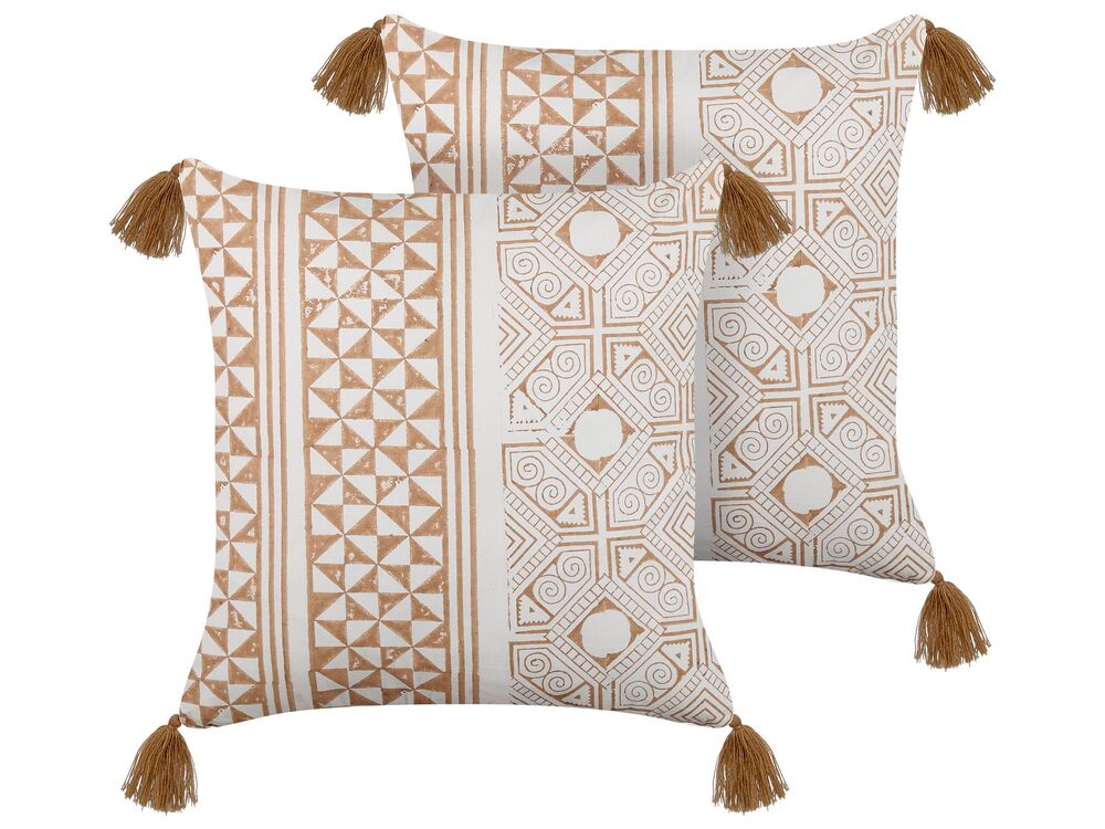 Set of 2 Decorative Cushions MALUS 45 x 45 cm Cotton Light Brown Oriental Pattern