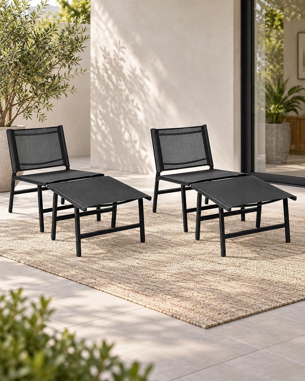 Set of 2 Garden Chairs MARCEDDI with Footstool Metal Black