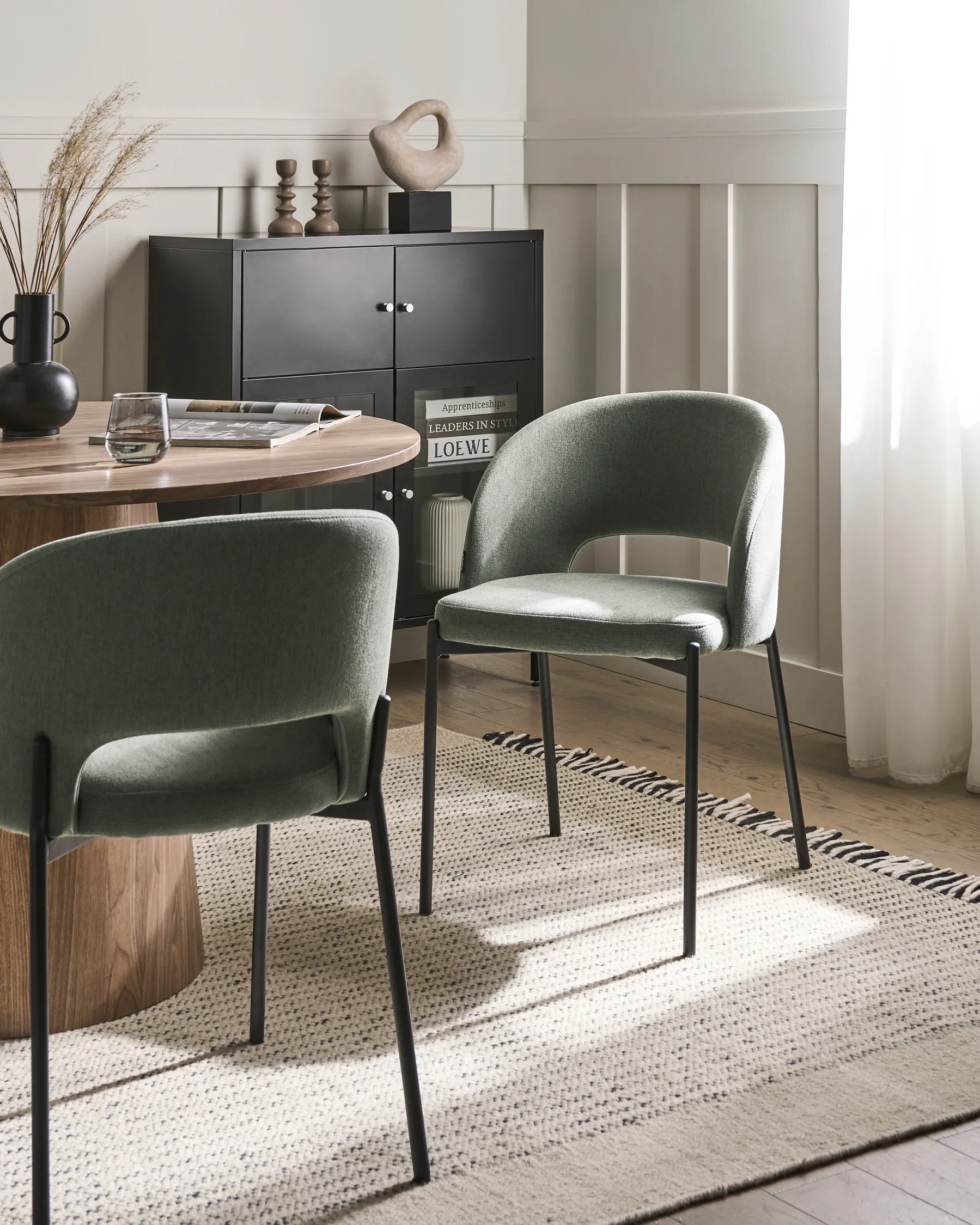 Set of 2 Dining Chairs PENNY Fabric Dark Green_1007353