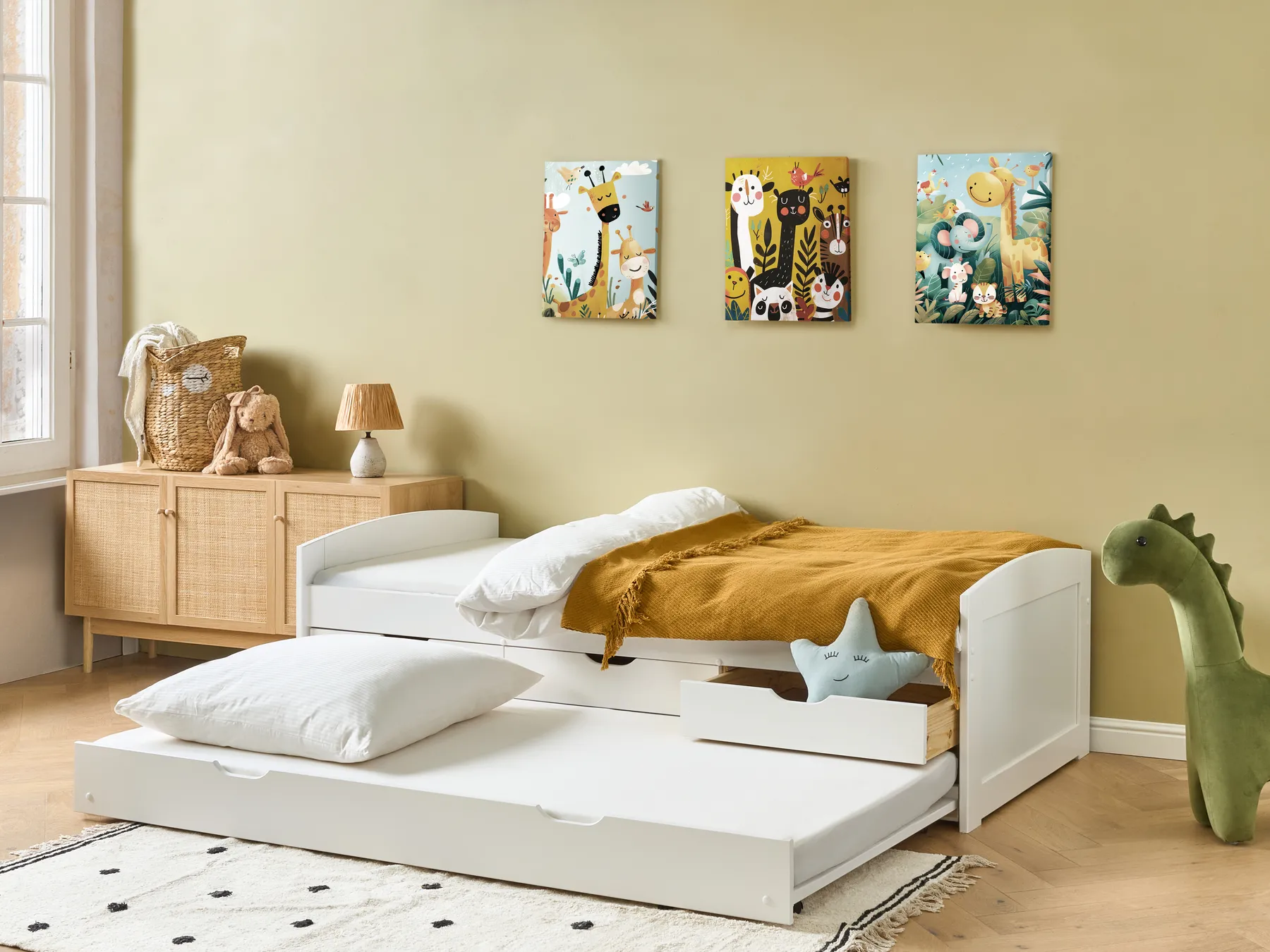 Trundle Bed Pine Wood PETIVILLE 90 x 200 cm (EU Single) White_939667