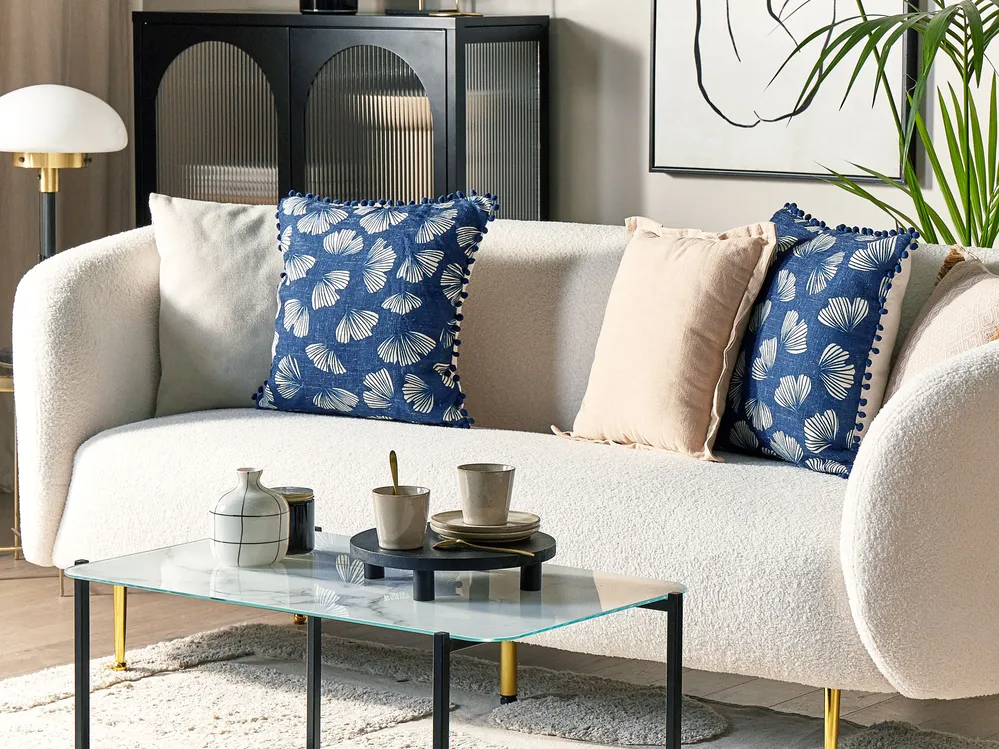 Set of 2 Decorative Cushions DANDELION 45 x 45 cm Dark Blue Plant Pattern
