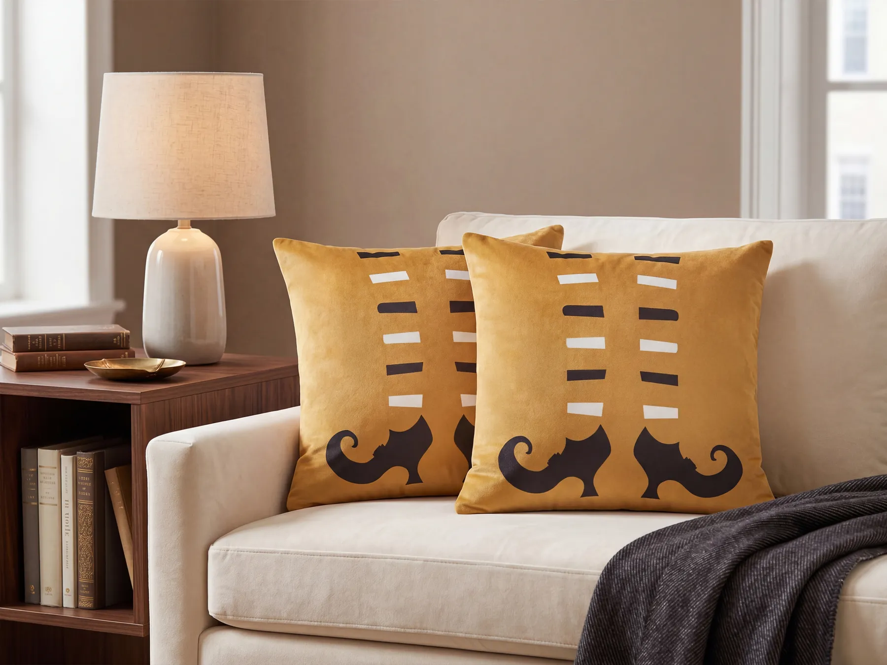 Throw Cushion COVASNA 45 x 45 cm Velvet Orange Abstract Pattern_830225