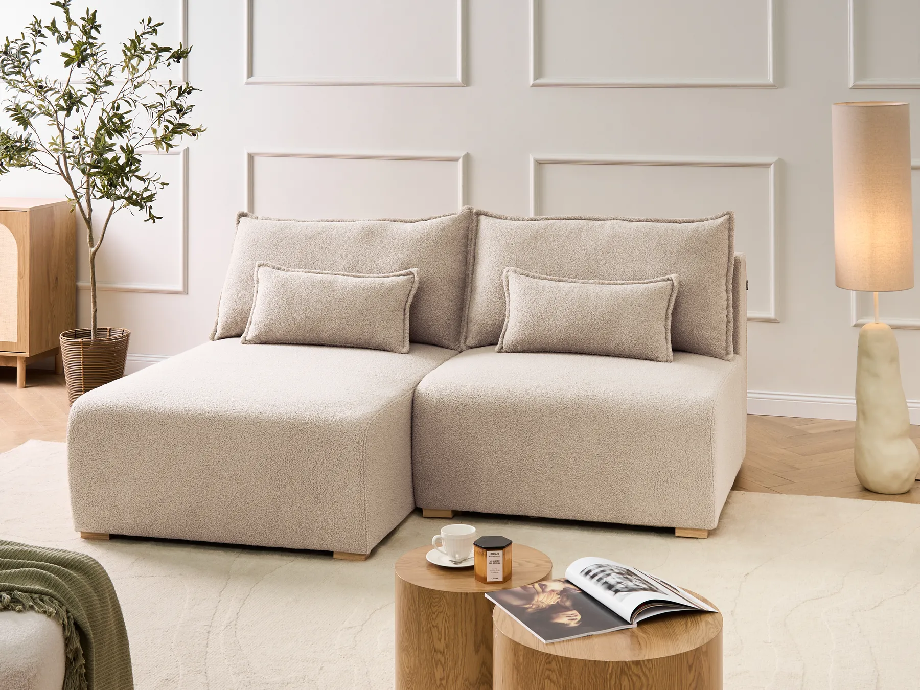 Modular Corner Sofa NERBO Boucle Beige Right Hand_1034663
