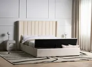 Vattensäng med förvaringsbänk NOYERS Sammet Off-White 160 x 200 cm_1036797