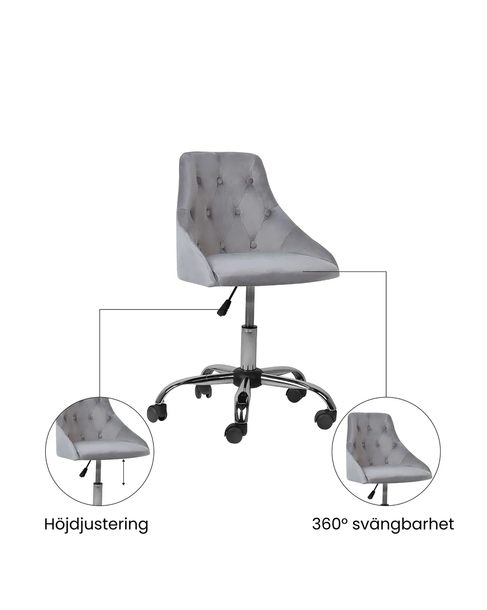Skrivbordsstol PARRISH Sammet Grå_1071627