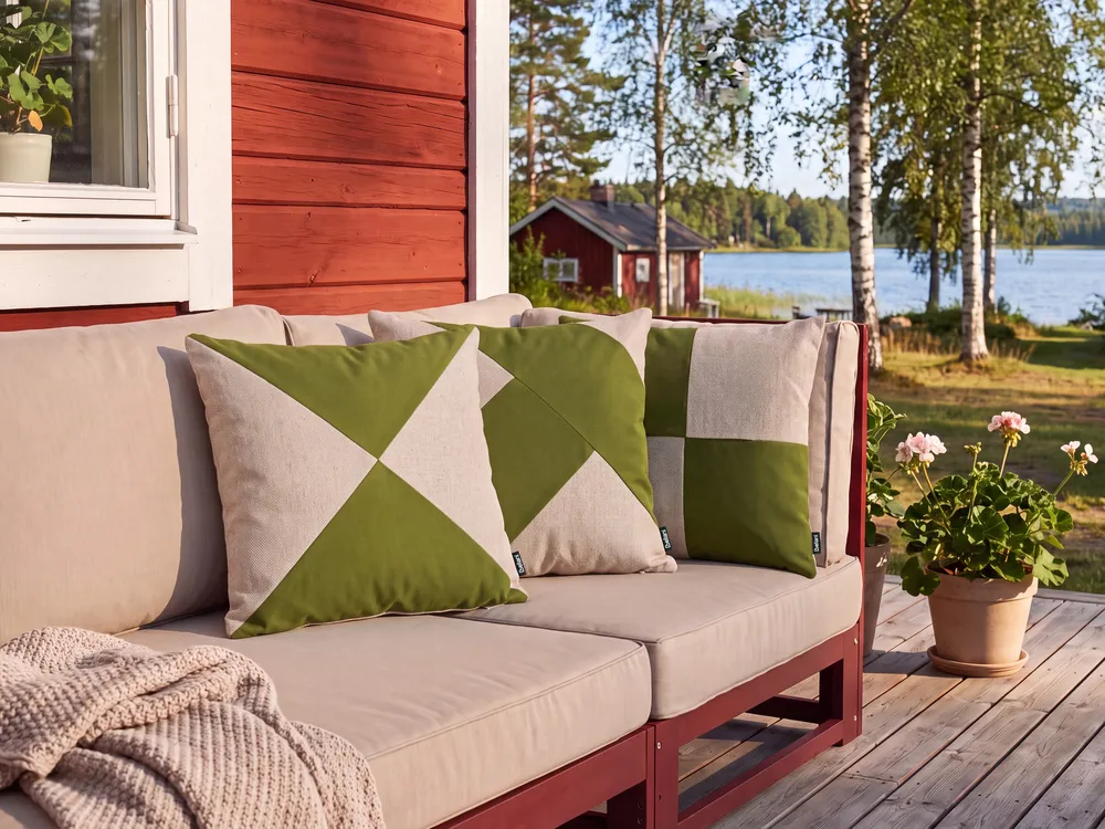 Set of 3 Outdoor Cushions ALETRIS Checked 45 x 45 cm Beige/ Green