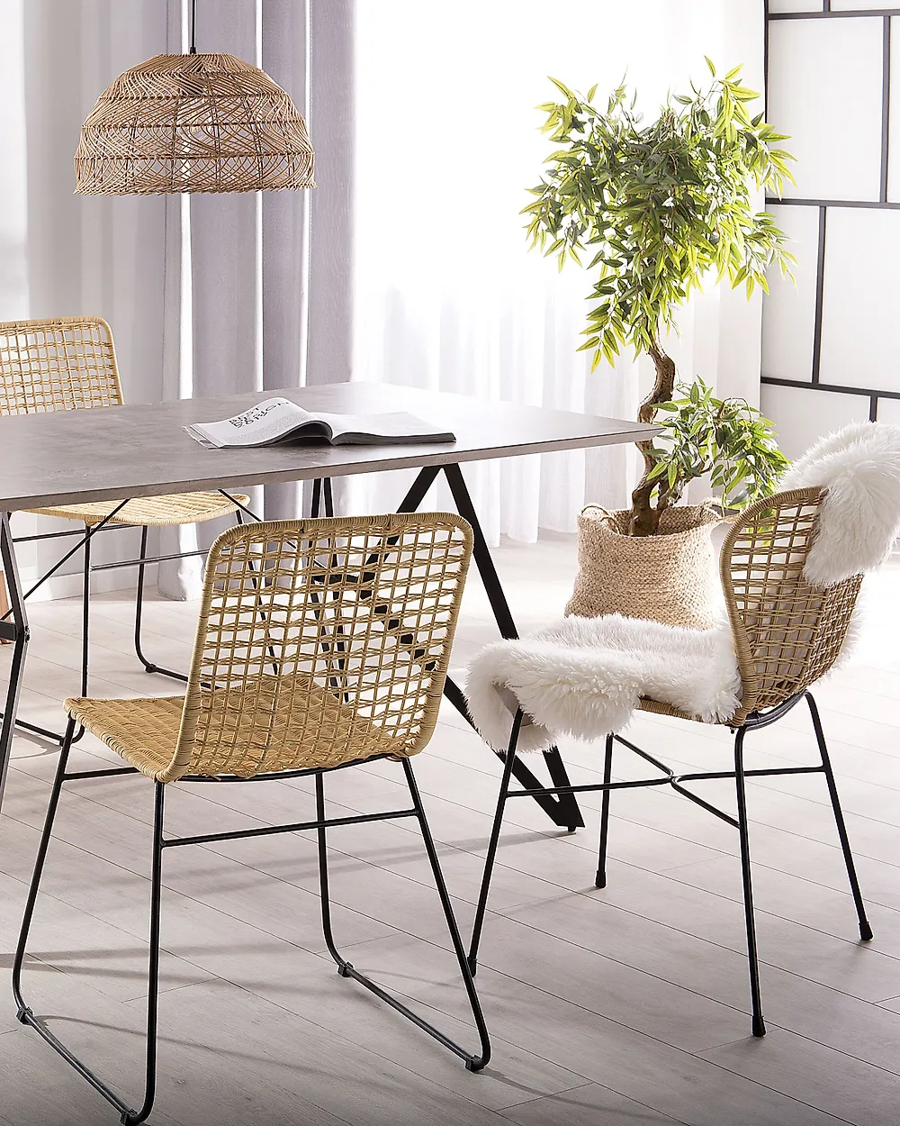 Set of 2 Dining Chairs ELFROS Rattan Natural_1171255