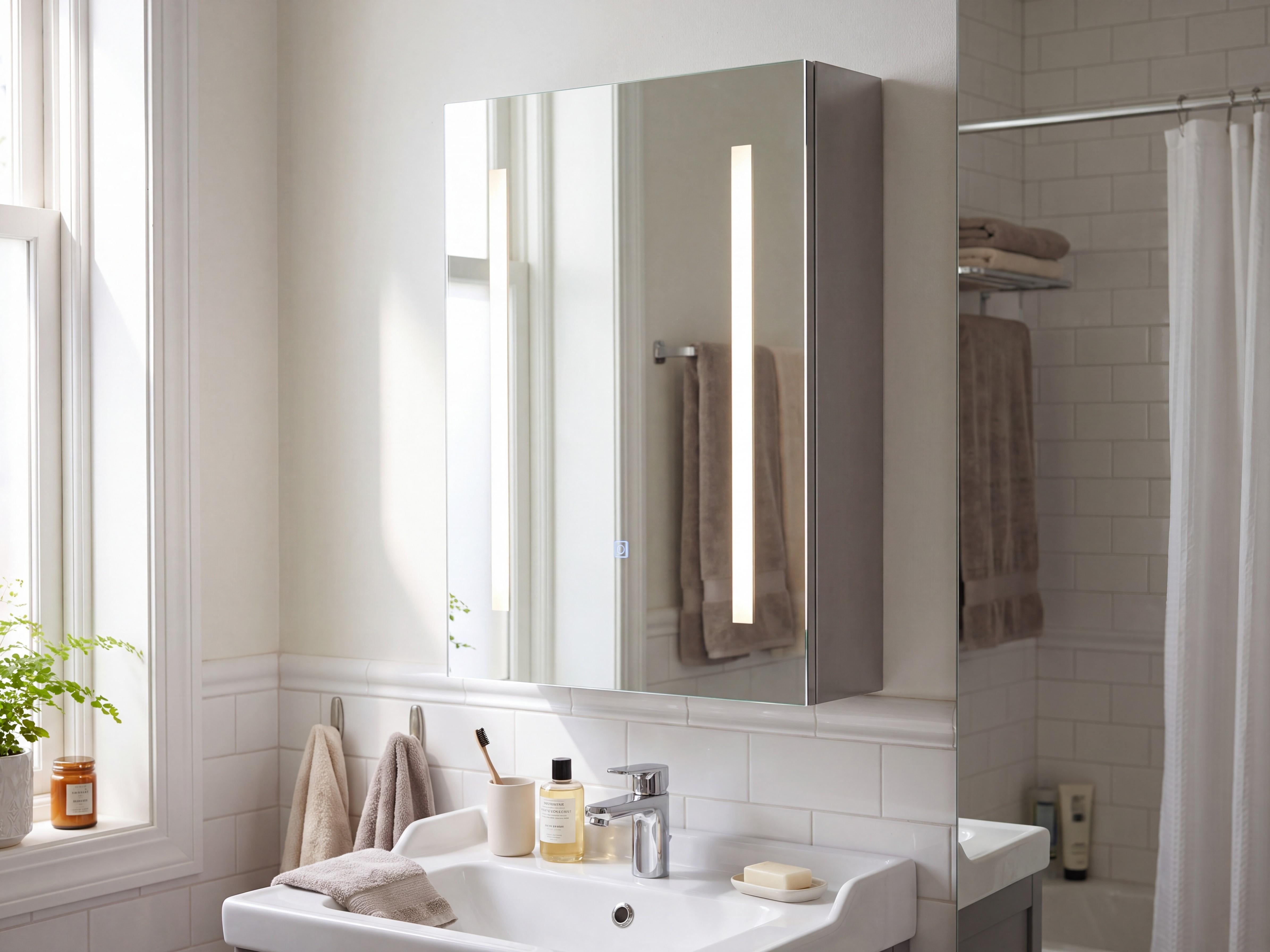 Bathroom Wall Mounted Mirror Cabinet LED CAMERON 40 cm x 60 cm Black