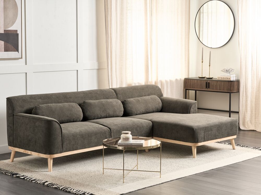 Corner Sofa 3 Seater SIMOS Corduroy Dark Green Left Hand