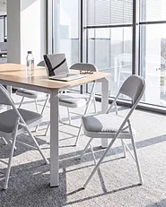 Set of 4 Folding Chairs SPARKS Metal Light Grey/ White_1154773