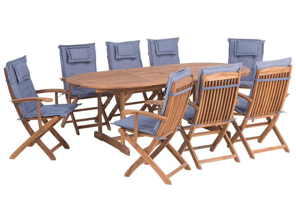 Garden Dining Set 8 Seater MAUI with Cushions Acacia Wood Blue