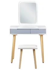 Dressing Table with Mirror and Stool DIEPPE LED White_850236