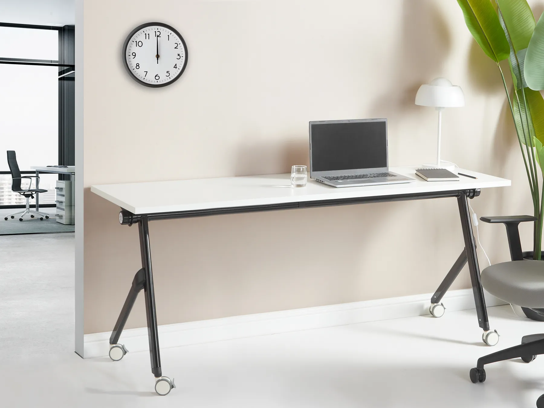 Hopfällbart skrivbord BENDI 180 cm 60 cm med hjul Vit_922350