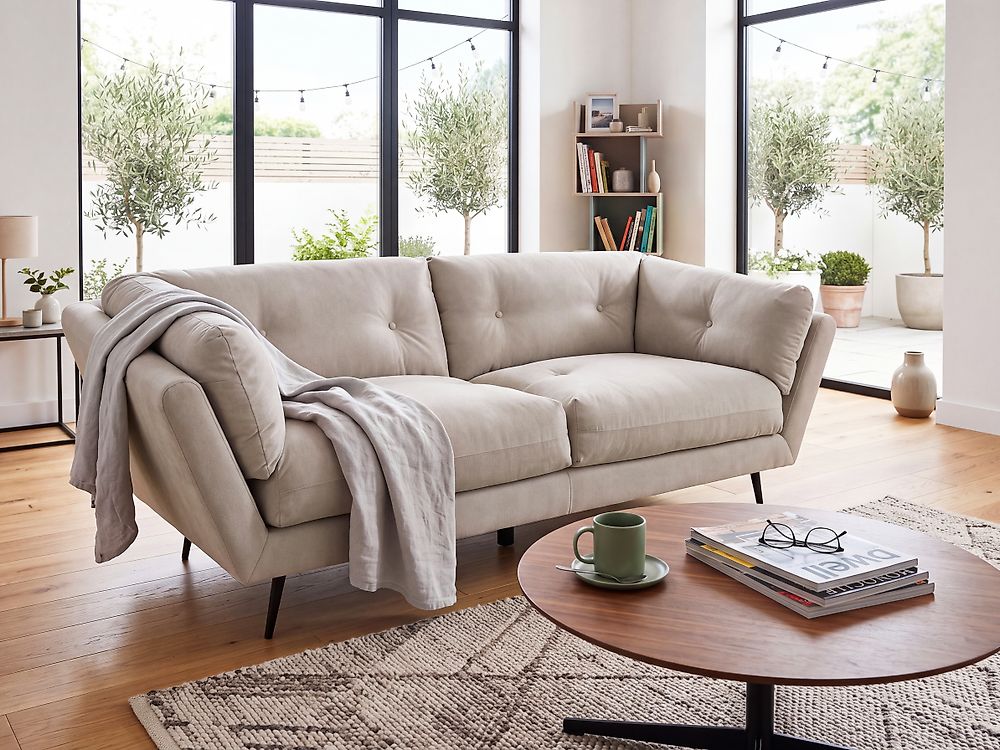 Soffa 3-sits LENVIK Sammet Ljusbeige