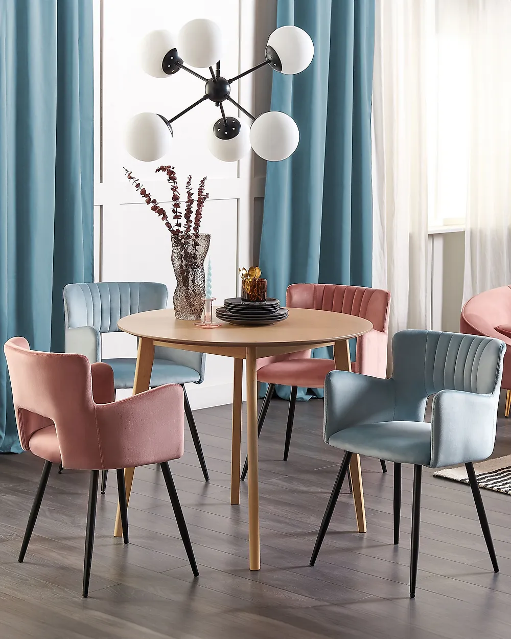 Set of 2 Dining Chairs SANILAC Velvet Light Blue_1171950