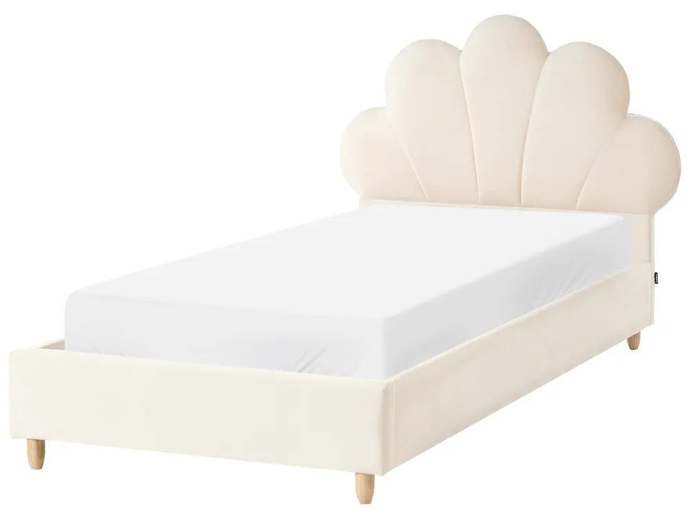 Kids Bed Seashell Velvet NEULISE 90 x 200 cm (EU Single) Beige
