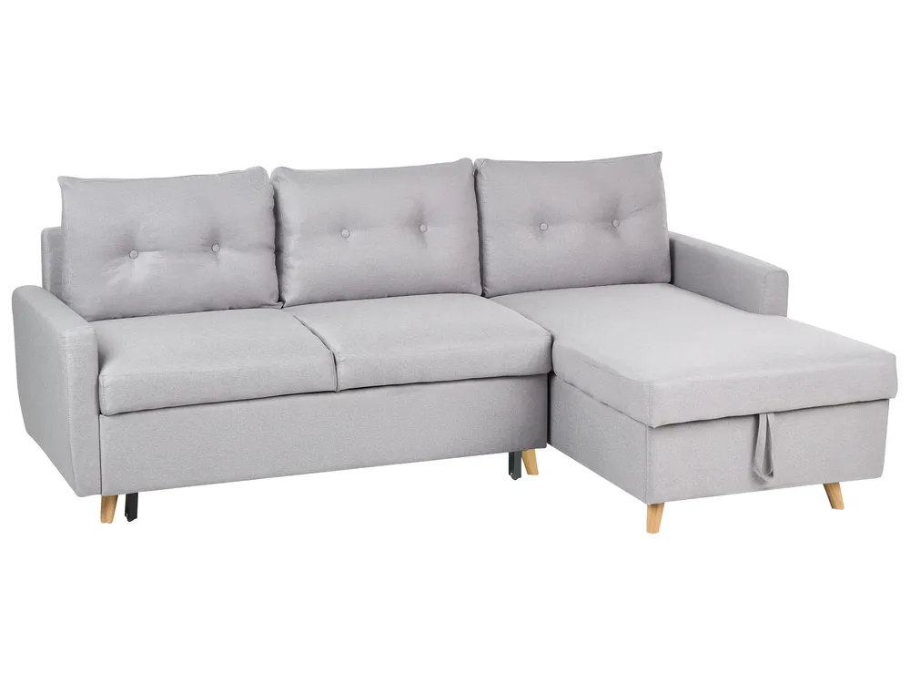 Corner Sofa Bed 4 Seater FLAKK with Storage Fabric Light Grey Left Hand_745720