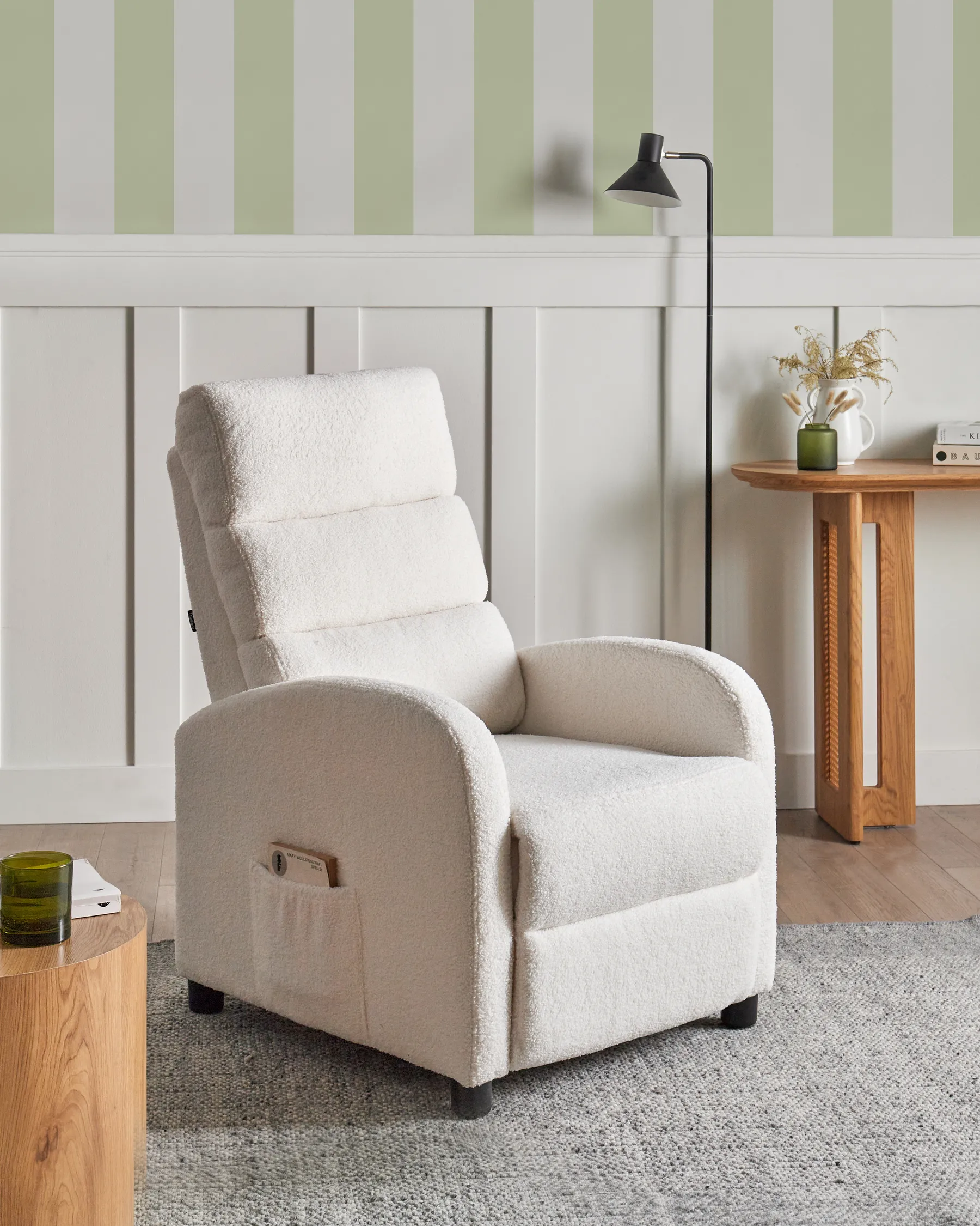 Reclinerfåtölj OTUS Inklusive fotstöd Bouclé Off-White_1003285