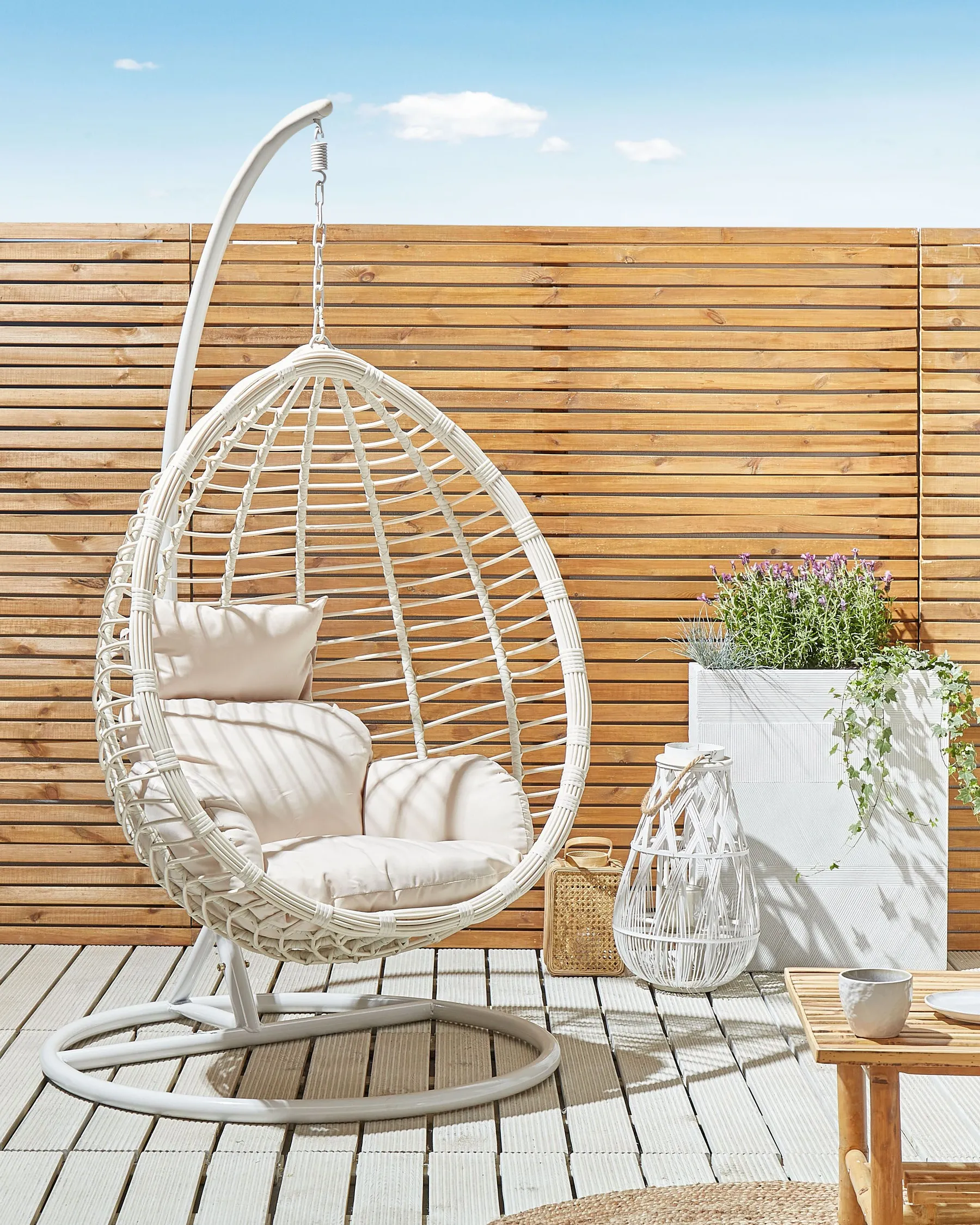 Hanging Chair with Stand FANO PE Rattan White_724367