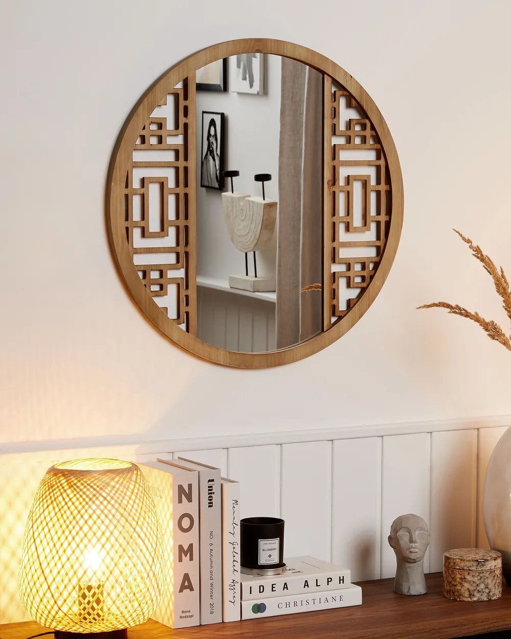 Wall Mirror FIRMINY 60 cm 60 cm Fir Wood Light Brown