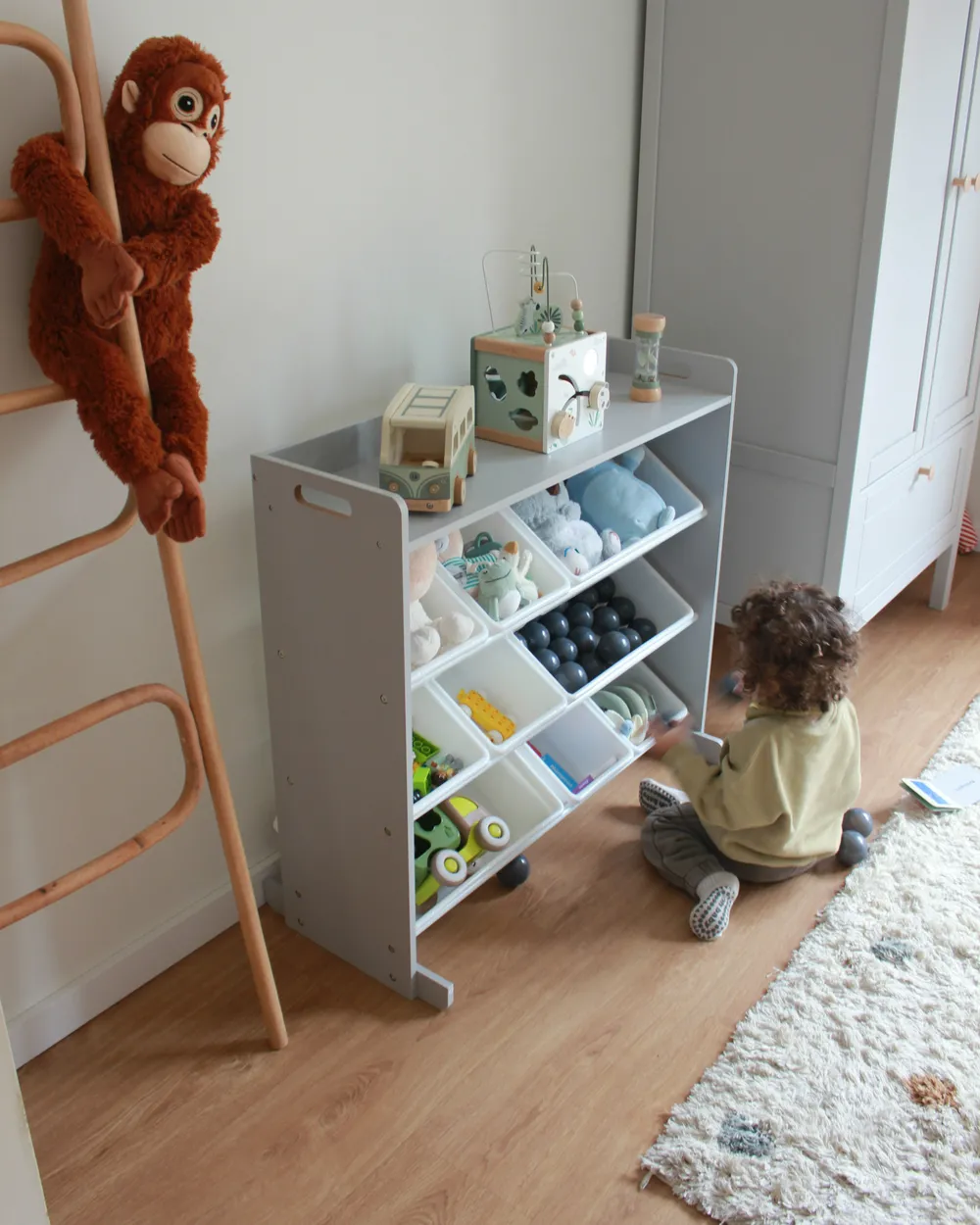 Shelf with 9 Storage Boxes COLLIE 78 cm Grey_977838