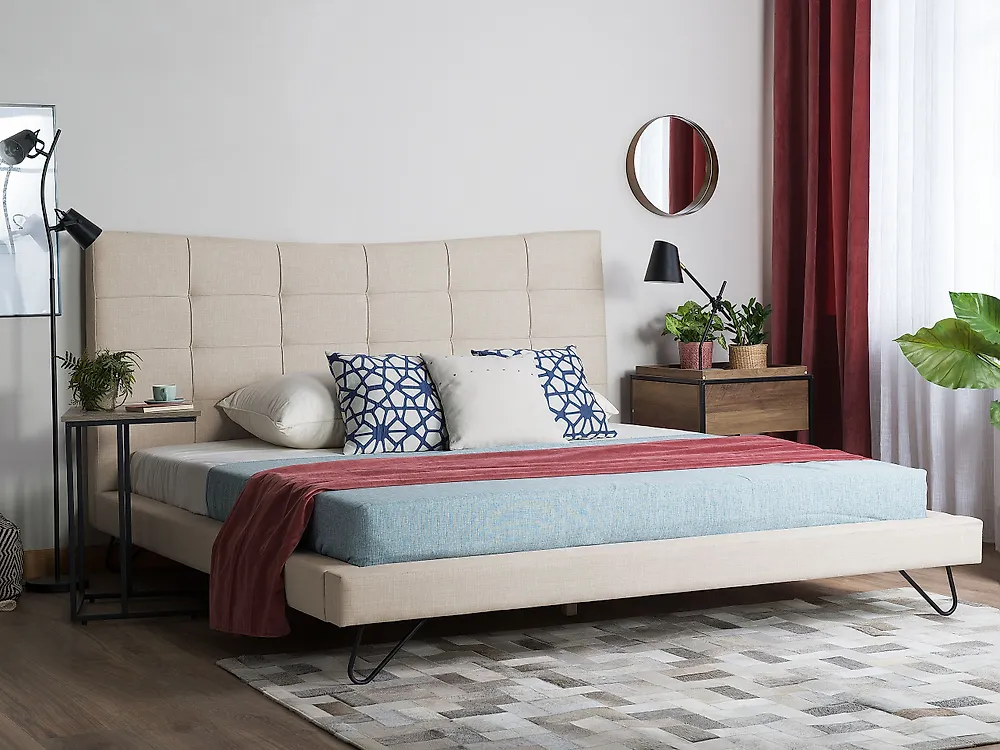 Säng med lamellram LANNION 160 x 200 cm Ljusbeige_1179227