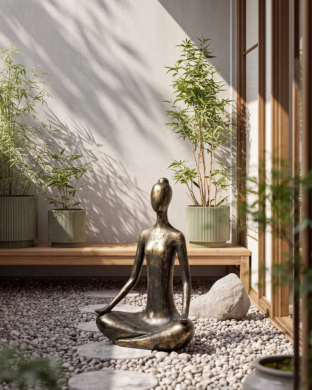 Garden Statue YOGHINA Woman Black/ Gold