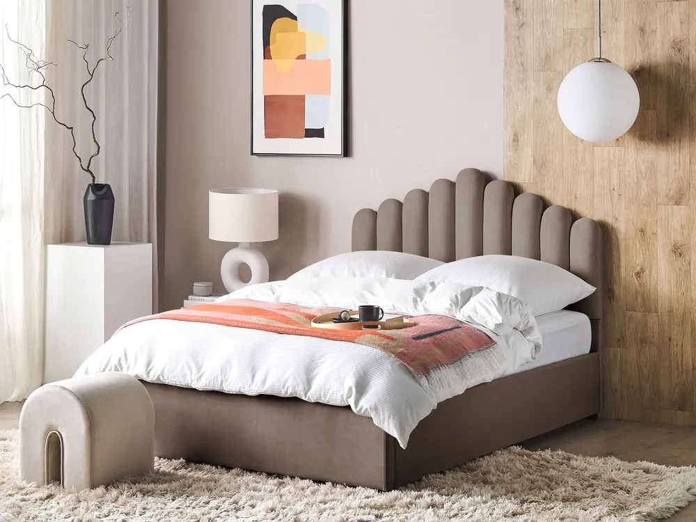Ottoman Bed VINCENNES Velvet Taupe 140 x 200 cm (EU Double)