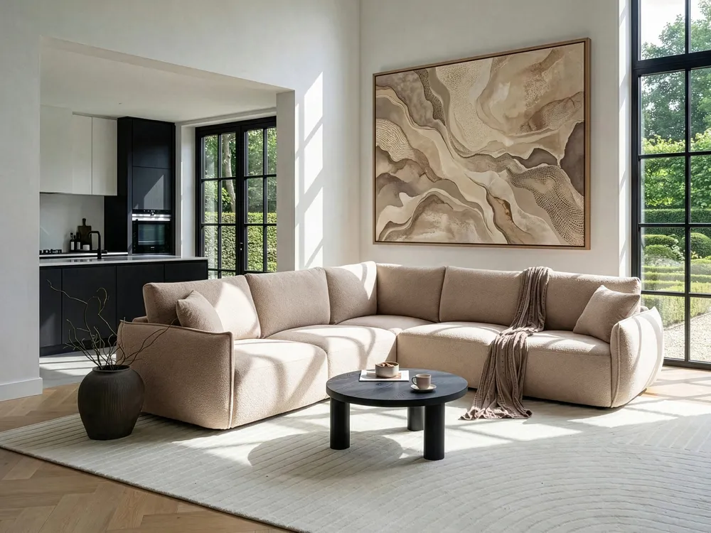 Modular Corner Sofa 5 Seater MESNALI Boucle Beige Right Hand