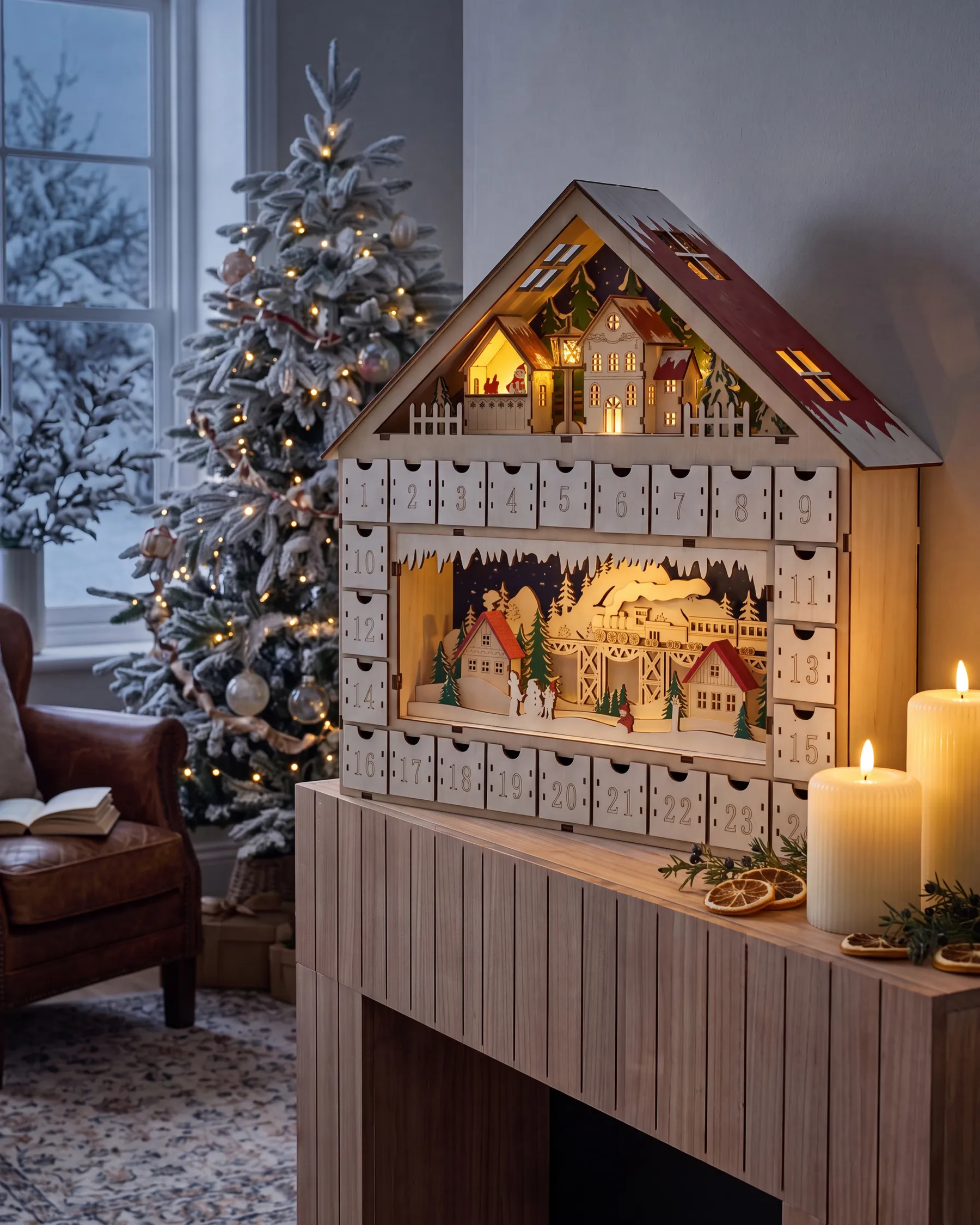 Christmas Decoration LED NISSER 44 cm Advent Calendar Light Brown_1016974