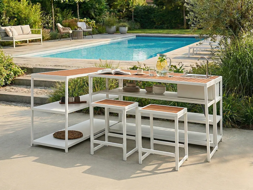 Outdoor Kitchen Island AVETRANA Brown/ White Metal
