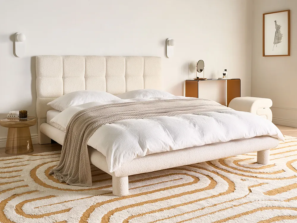 Säng med lamellram Bouclé CRESSAT 160 x 200 cm Off-White_1150973