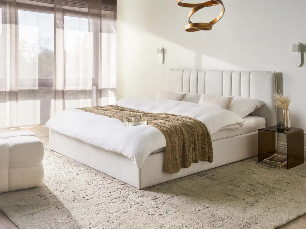 Ottoman Bed TARASCON Fabric Light Beige 180 x 200 cm (EU Super King)