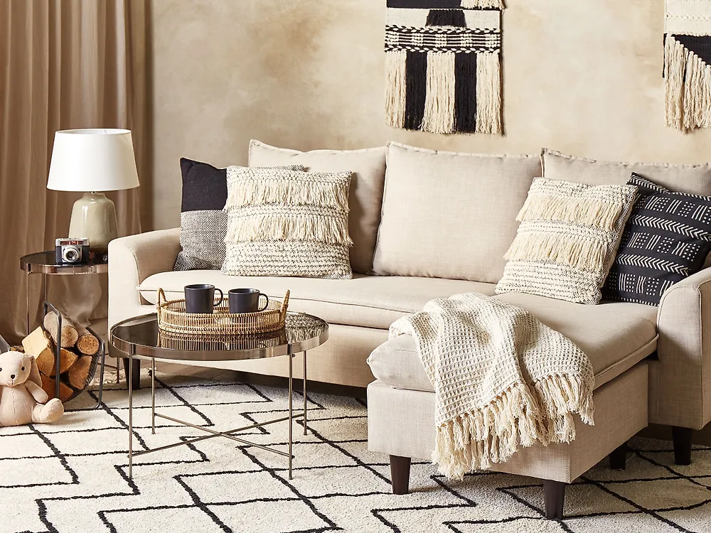 Set med 2 prydnadskuddar IRESINE 45 x 45 cm Bomull Beige Geometriskt tryck_1180193