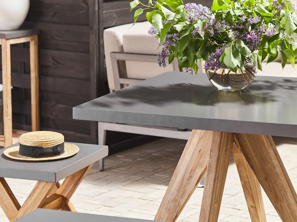 Garden Dining Set with Stools 4 Seater OLBIA Concrete Grey_806387