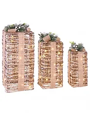 Set of 3 Christmas Decorations LED VALKAMA 54/45/30 cm Christmas Gifts Brown_1179473