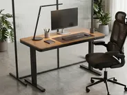 Elektriskt höj- och sänkbart skrivbord PENLY 120 cm 60 cm med USB-port Svart/ Ljusbrun_1082691