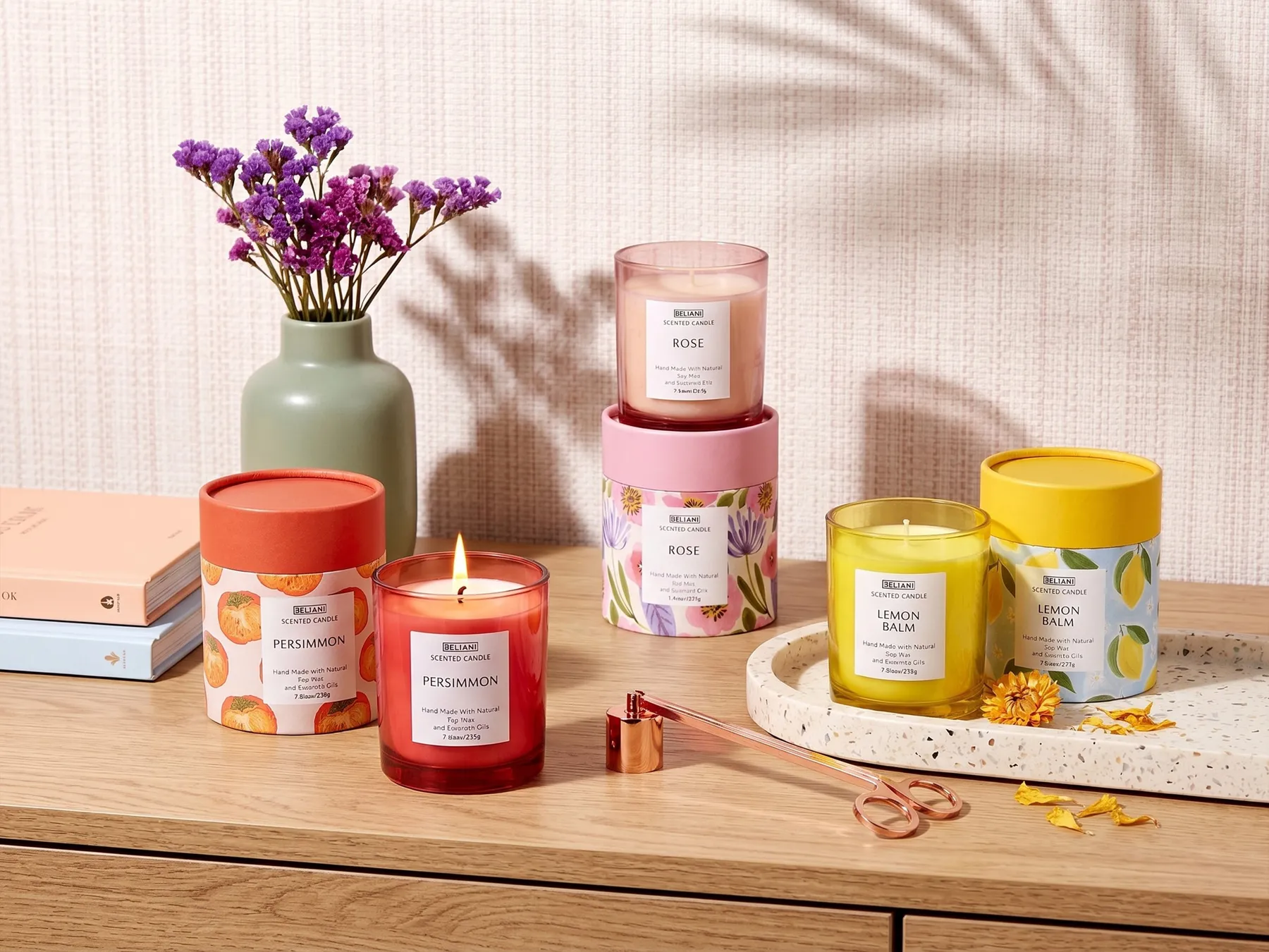 Doftljus 3-pack COLORFUL BARREL Sojavax Orientaliska doftnoter Örtiga doftnoter Blommiga doftnoter_874660
