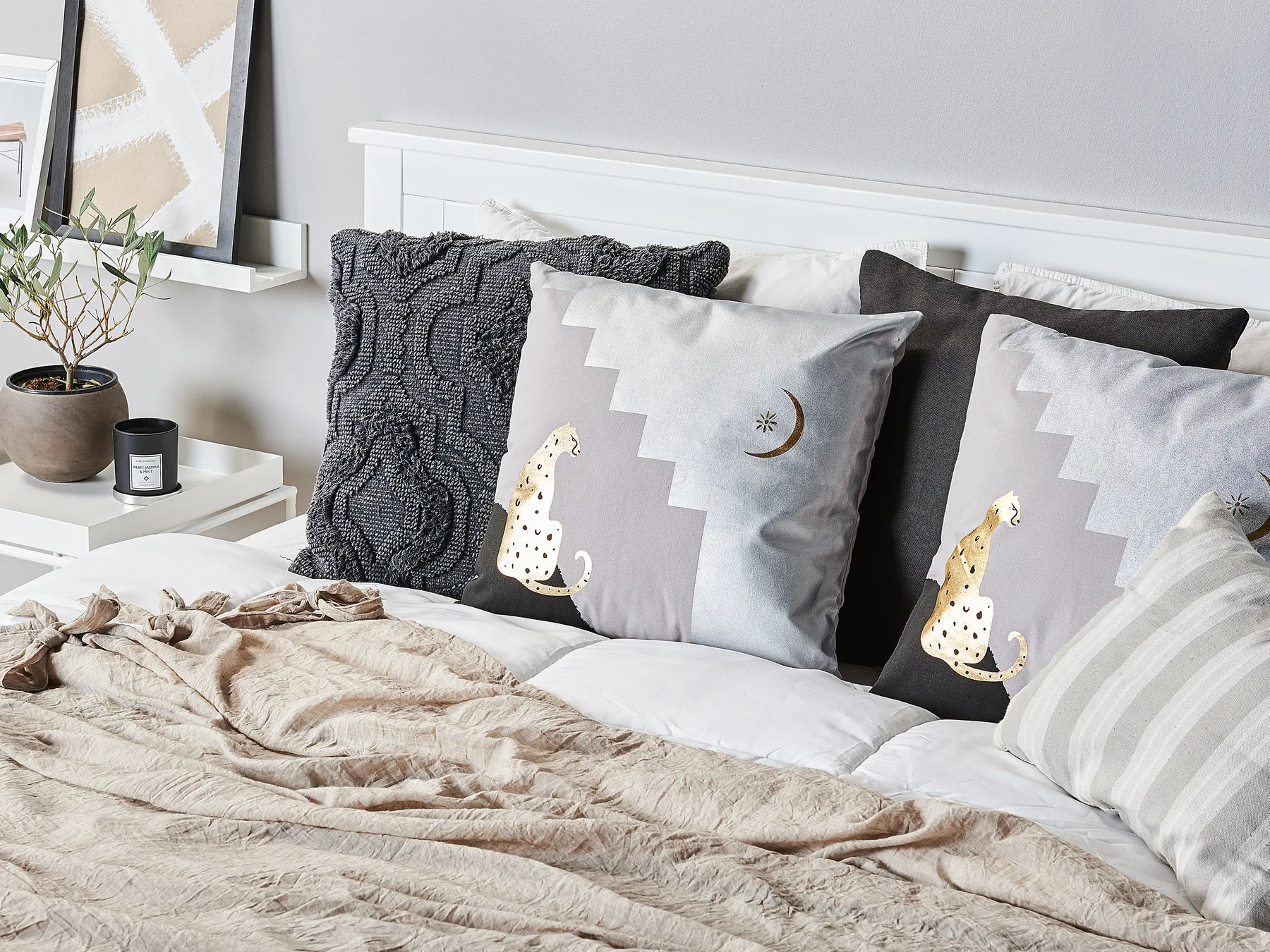 Set of 2 Decorative Cushions DIGITALIS 45 x 45 cm Cotton Grey Abstract Pattern_801595